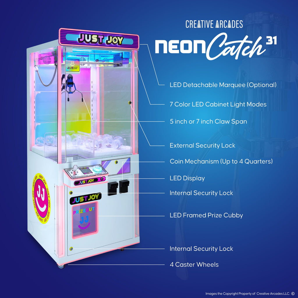 Creative Arcades Neon Catch 31" Claw Machine with 7 Color Neon Cabinet Lights