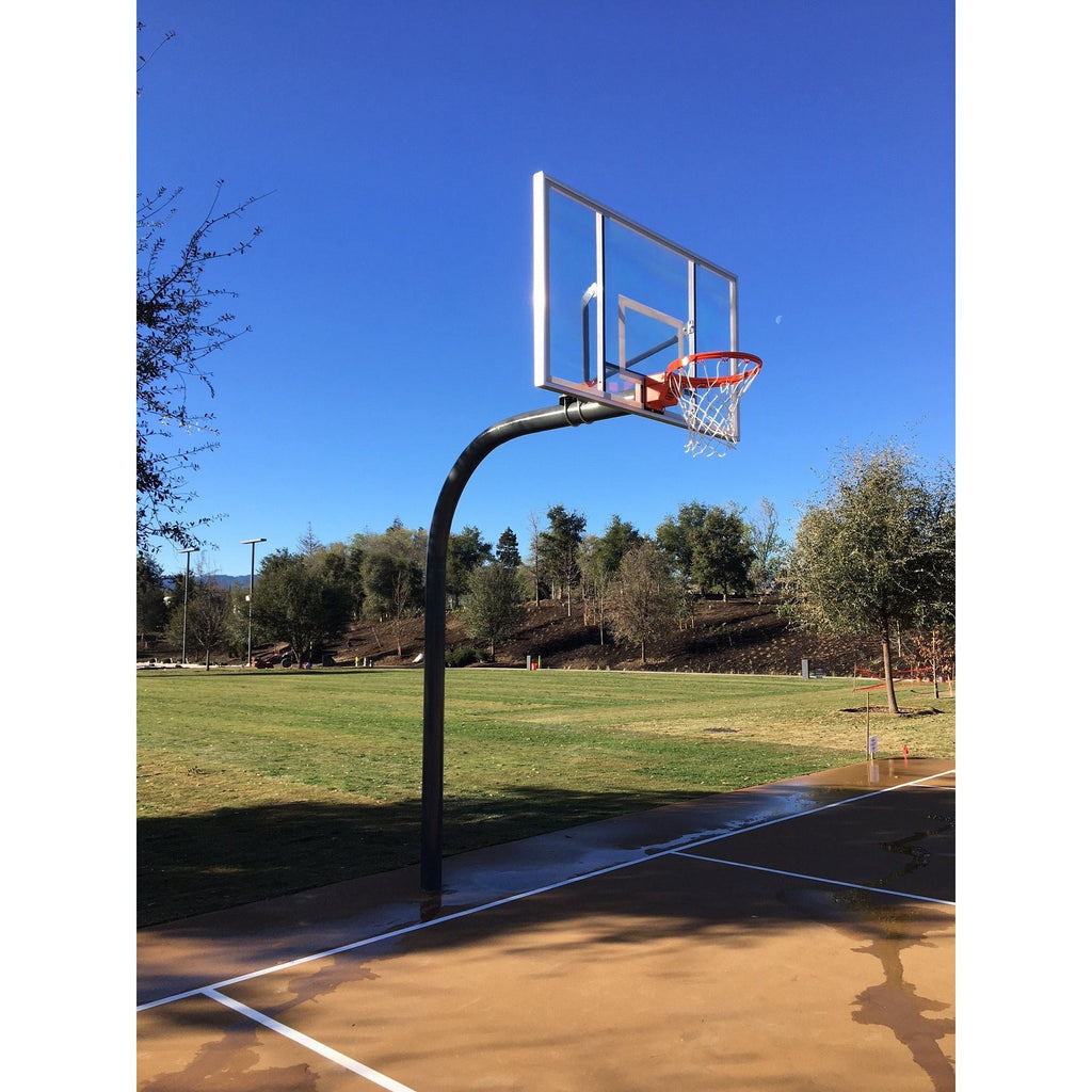 Gared Heavy Duty 5-9/16" O.D. Gooseneck Basketball Package | 42" x 60" Glass Backboard | Double Breakaway Rim (SKU: PK6025)